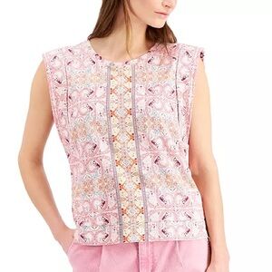 INC International Concepts Twist-Back Cap-Sleeve Paisley Women's Top - Size S